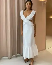 BNWT SIR THE LABEL CHALK WHITE FRANC FRILL MIDI DRESS - SIZE 0 (RRP $420)