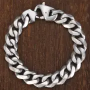 Matte Polished Stainless Steel Curb Cuban Link Chain Bracelet For Men 15mm Wide