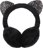 [BESPORTBLE] Black Cat Ears Earmuffs for Girls - Winter Ear Muffs for Kids, Foldable Sequins Plush Animal Design