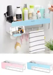 Bathroom Kitchen Storage Organizer Shelf Rack With 5 Towel Hooks