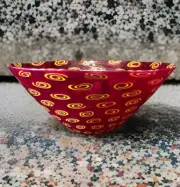 Sam Stang Studio Art Glass Bowl Yellow Leopard Spot Red Murrini Signed Large '96