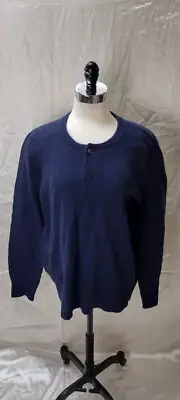 J. CREW Shirt Adult L Blue Lambswool Blend Henley Sweater AP644 Men's NWT