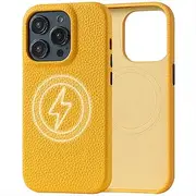 LUCKYCOIN Magnetic Leather Case for iPhone 14 Pro Max,Premium Grain Pebble Leather,Compatible with MagSafe,Slim Magnetic Phone Proctective Case,Built-in Magnets,6.7 inch Yellow