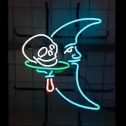 US STOCK 17"x14" White Skull Blue Moon Neon Sign Light Lamp Decor Man Cave JY