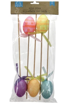 Crafter’s Square EASTER EGG Picks Spring Decor Foam Glitter Craft Eggs 5ct NEW