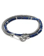 John Hardy Sterling Silver Heishi Lapis Lazuli Beaded Double Wrap Bracelet