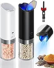 FORLIM Salt and pepper grinder set with integrated dust cover, gravity-operated USB rechargeable pepper mill, adjustable coarseness, portable and suitable for travel and outdoor BBQ (White & Black)