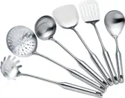 Cooking Utensils Set Stainless Steel Kitchen Metal Serving of 6 Pcs-Wok Spatula