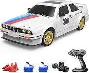 Qutumill Remote Control Car 1/16 Scale RC Drift Car 2.4GHz 4WD High Speed 30+KM/H Classic Vehicle with LED Lights Drifting Tires Racing Vehicle Toys Gifts for Adults Boys, 2 Batteries, White