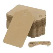 100 Pcs Blank Gift Tags with String, 2x1.2" Rectangular Wave Kraft Tags, Brown