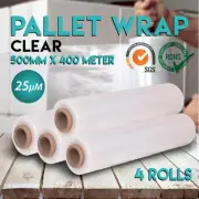 4 Rolls 500mm x 400m Clear Stretch Film Pallet Wrap Shrink Wrapping 25um