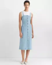 $249 NEW Club Monaco DENIM BUTTON FRONT ROBE Dress Indigo Blue Pockets 0