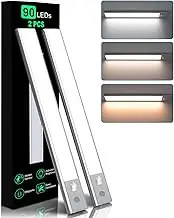 Closet Lights, 90leds Motion Sensor Light Indoor, 2000mah Rechargeable Under Cabinet Lighting Wireless with 3 Color Temps, 2 Pack Magnetic Dimmable Under Counter Lights for Kitchen