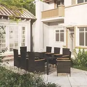 9 Piece Outdoor Dining Set with Cushions Poly Rattan Black Patio Bar Sets