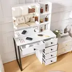 Vanity with Sliding Mirror and Lights Makeup Vanity Desk with 5 Drawers,White