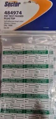 PAT TEST PASSED PLUG TOP Self Adhesive Vinyl Label 50mm x 15mm SAL 1400 Qty 80