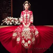 Women's Bride Toast Dress Xiuhe Wedding Gown Chinese Embroidered Tang Suit