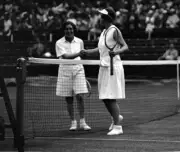 American player Helen Wills Moody shakes hands her oppoment Miss A Old Photo