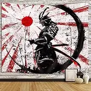iTapnoom Japanese Samurai Art Decor Tapestry Wall Hanging for Bedroom, Cool Anime Red and Black Sun Moon Poster Wall Art Tapestries for Men, Asian Japan Male Blanket College Decorations (60X51)