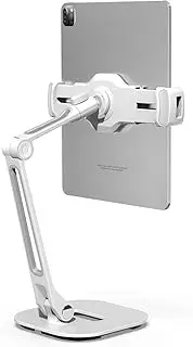 BEWISER Tablet Stand Holder for iPad,Cell Phone,Rotate 360 Degrees of Flexible, Height Adjustable Aluminium Alloy Tablet Stand Compatible with 4.7-12.9" Screen Kindle,Fire HD,Nintendo Switch (White)