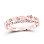 14k Rose Gold Round Diamond Floral Accent Stackable Band Ring 1/12 Cttw