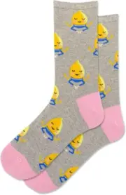 Hot Sox Women's Lemon Meditation Crew Socks 1 Pair, Grey, Women's 9-11 Shoe