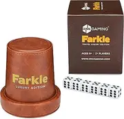 RNK Gaming Farkle Travel Luxury Edition Game with Brown PU Leather Dice Cup