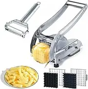 Blelsa Stainless Steel French Fry Cutter,Innovative Life Commercial Grade Manual Potato Slicer Includes 2 Size and No-Slip Suction Base,Vegetable Peeler for Gift,Perfect for Use with Air Silver Set