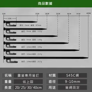 【Campingmoon 柯曼】露營專用 帳篷營釘(地釘 營釘 尖頭 防鏽 碳鋼 帳篷釘 天幕釘 露營 野營)