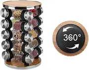 FLEXIECOM 20-Piece Rotating Spice Rack with Jars, Revolving Seasoning Carousel for Cabinets and Countertops, Farmhouse Style Spice Organizer