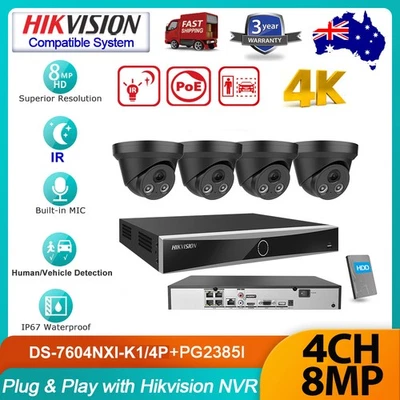Hikvision 4CH NVR 4K 8MP IR POE IP Camera Mic CCTV Security System Kit Outdoor