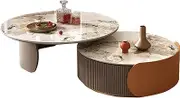 Round Nesting Table 2 in 1 Coffee Tables Modern Accent Sofa End Table with Drawers for Living Room, Bedroom, Office, Apartment,G