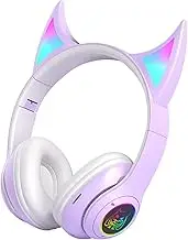 Wireless Over-Ear Headphones, Gamer Headphones, Devil Cat Ear Headphones, Cordless Over-Ear Headset, Lightweight Headset, Colorful Breathing Lights Headphones, Student Headphones