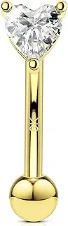 [OUFER] 9ct Real Gold Heart Rook Piercing Jewellery 16G Eyebrow Bar Daith Helix Conch Ring CZ Cartilage Earring Small Curved Barbell Lip Labret Banana Tragus Women Men Gift 8mm