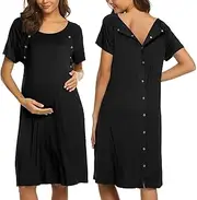 [Ekouaer] Women’s Nursing/Delivery/Labor/Hospital Nightdress Short Sleeve Maternity Nightgown with Button S-XXL