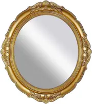 Decorative Wall Mirror, Vintage Carved Hanging Mirror for Bedroom Living Room Dresser Decor, Oval Antique Gold, L.