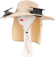 [YUEHISY] Solar Fan Hat, Outdoor Sun Hat with 2 Solar Fan,Bucket Beach Cap for Men Women UPF 50+ Sun Protection