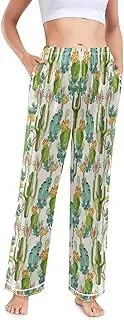 [Caihoyu] Womens Pajama Pants Satin Silk Lightweight Womens Pajama Bottoms Wide Leg Elastic Waist Pajamas for Women Pants S-XXL Cactus