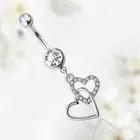 Sexy Rhinestone Belly Button Ring Silver Crystal 3 Hearts Dangling Tassel Charm