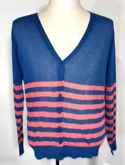 NWT LULAROE Cheryl Blue Rose Pink Lace Stripes Buttons Cardigan Women's Sz M