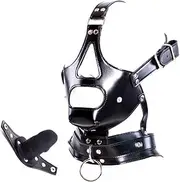 Leather Bondage with Detachable Silicone Dildo Mouth Gag Adjustable Head Harness BDSM Fetish Slave Restraints for Men Women Couple Sex Factory
