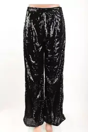 Alice + Olivia Womens Dylan Pants Sz 0 Black Sequin Wide Leg High Waist NWT
