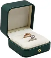 [Generic] Ring Box Wedding Engagement Box, Square Leather Jewelry Ring Bearer Box, Premium Gorgeous Vintage Double Slots Ring Box for Proposal, Ceremony, Anniversary, Gift (Green, One Size)
