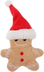YARNOW Christmas Cat Chew Plush Gingerbread Man with Santa Hat Interactive Kitten Teething Durable Catnip for Teething and Playtime Funny Present for Cat Lovers
