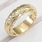 [Metmejiao] Yellow Gold Plated 925 Sterling Silver Floral Ring Band Promise Ring Stackable Wedding Engagement Band Engraved Rose Flower Ring for Women Hawaiian Scroll Engraved Ring Band