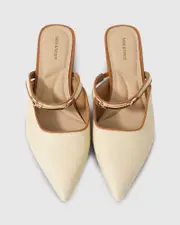 [Belle & Bloom] Side By Side Leather Trimmed Flats - Natural