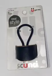Scunci Ponytail Faux Leather Dome Plastic Black & Gold Pack New