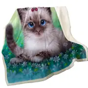 Stunning Cat Painting Ladybugs and Kitten Throw Blanket