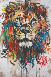 LION GRAFFITI ART CANVAS PRINT 16"X20" READY TO HANG T1