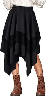 [KEOYA] Women's Renaissance Irregular Skirt Gothic Victorian Vintage Elastic High Waisted Midi Skirt